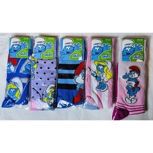 New Smurf Novelty Crew Socks Unisex Size 7-12 Cartoon Papa Smurf Smurfette Lot/5